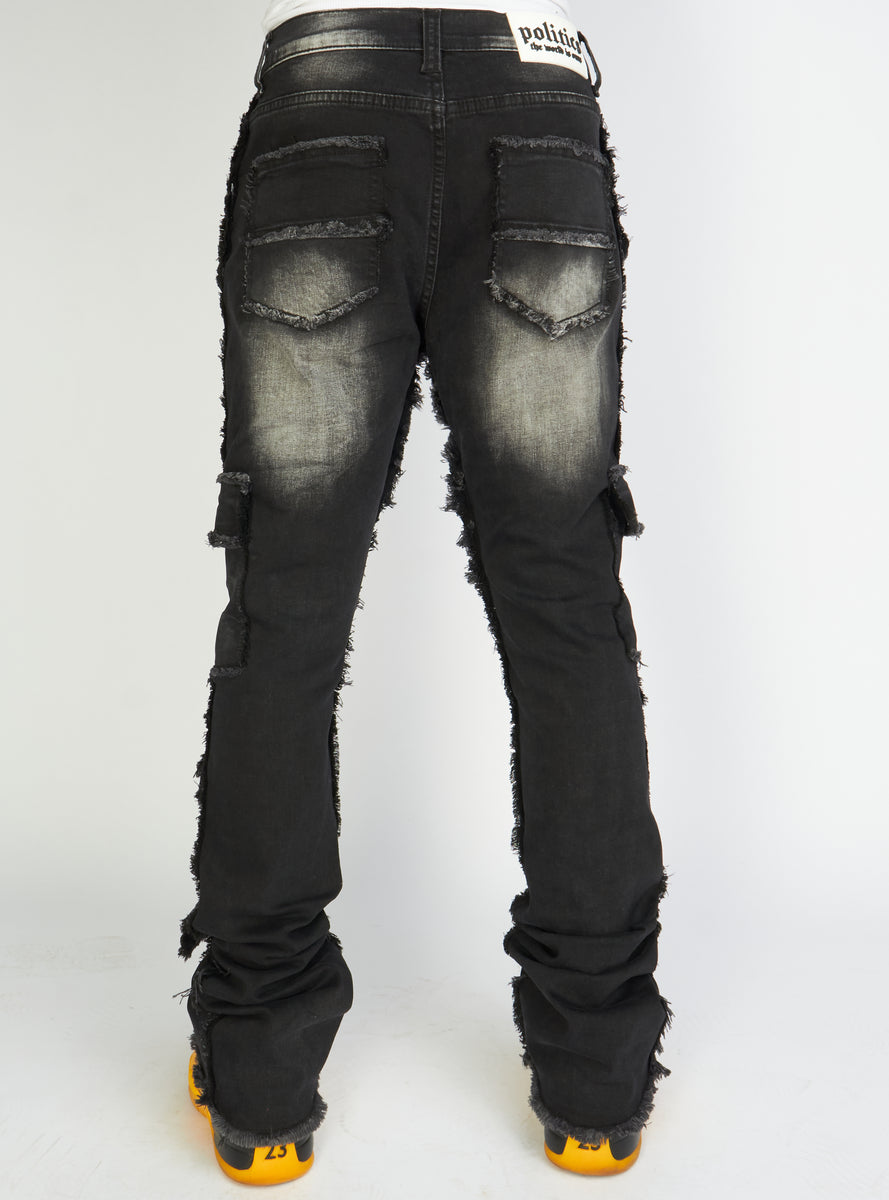 Politics Jeans Worthy Black Wash Stacked Frayed Cargo 503 politics-jeans-worthy-black-wash-stacked-frayed-cargo-503
