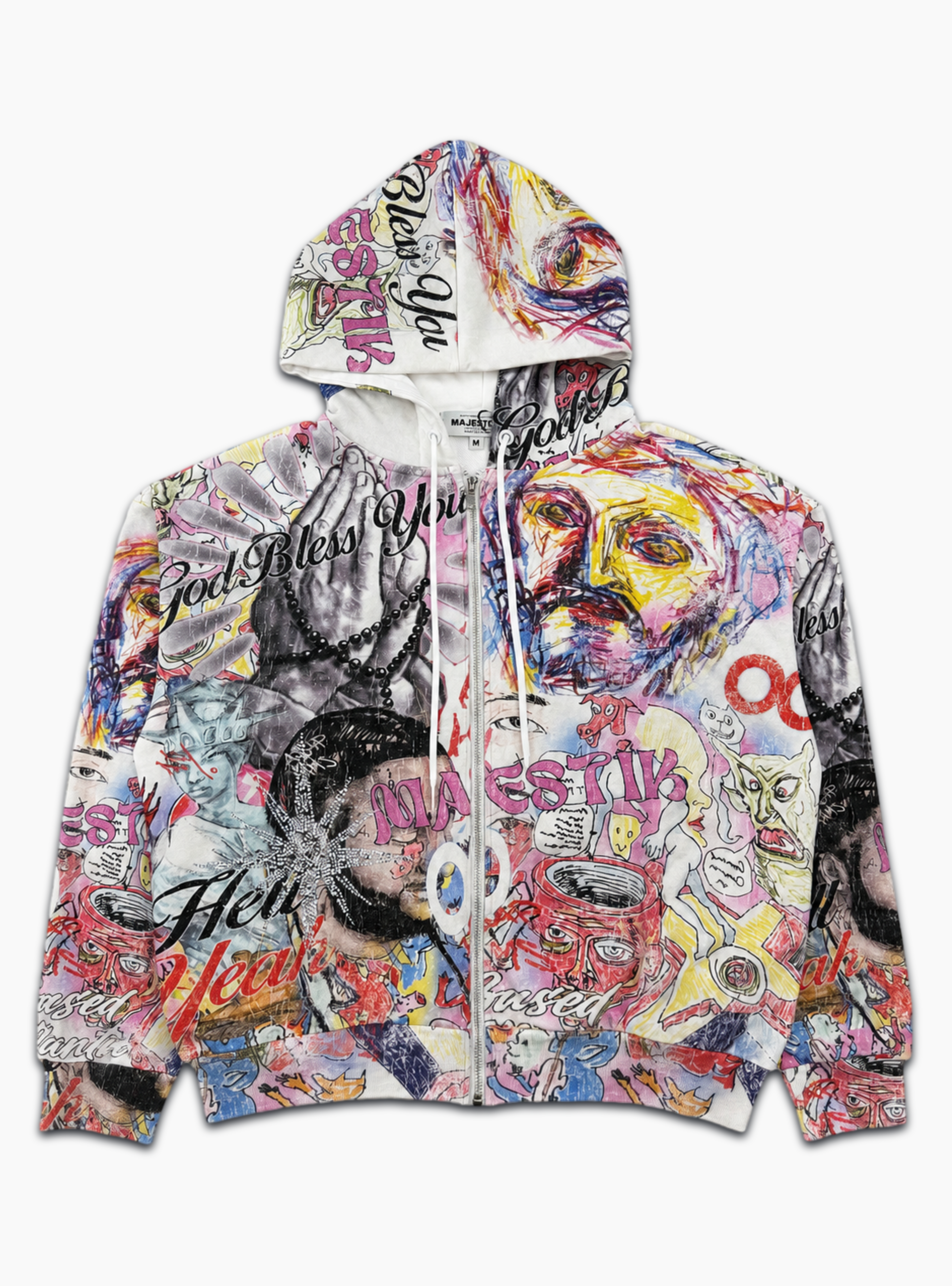 エムズグレイシー　パーカー Majestik Hoodie - God Bless You - Collage Zip - Cream - FH2672
