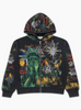 Majestik Hoodie - Statue of Liberty - Rhinestone Zip - Black - FH2671