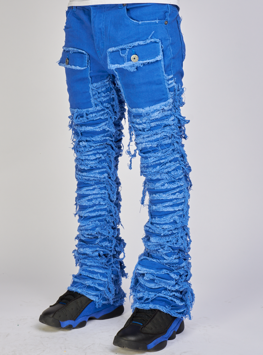 Majestik Jeans - Nirvana Rip and Frayed Stacked Pants - Royal Blue - D ...