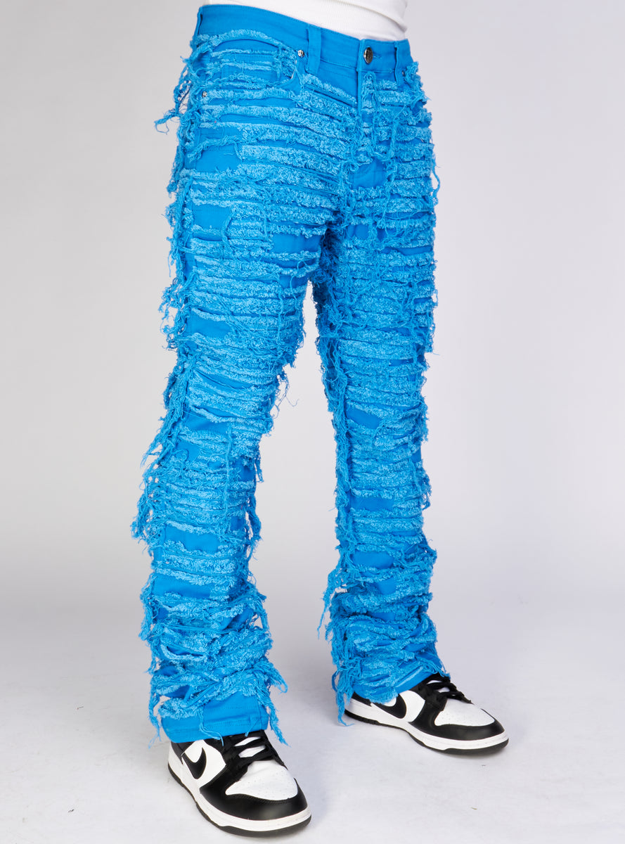 Politics Jeans - Thrashed Distressed Stacked Flare - Cobalt - Debris 5 ...