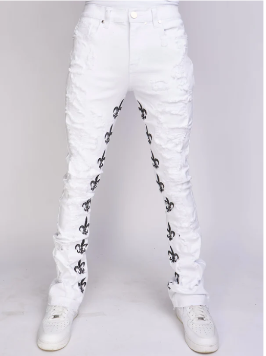 Politics Jeans Stacked Embroidery White And Black Barkley 503 Vengeance78 