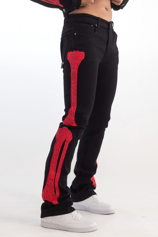 Kindred Pants - PREMIUM SKELETON EMBROIDERY RHINESTONE PANTS - BLACK/R ...