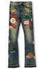 Vicious Jeans - Premium Flare Denim/Patches All Over - Mud Blue - VC1022