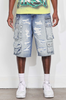 First Row Shorts - Washed Multi Cargo Denim Jorts - FRS3014
