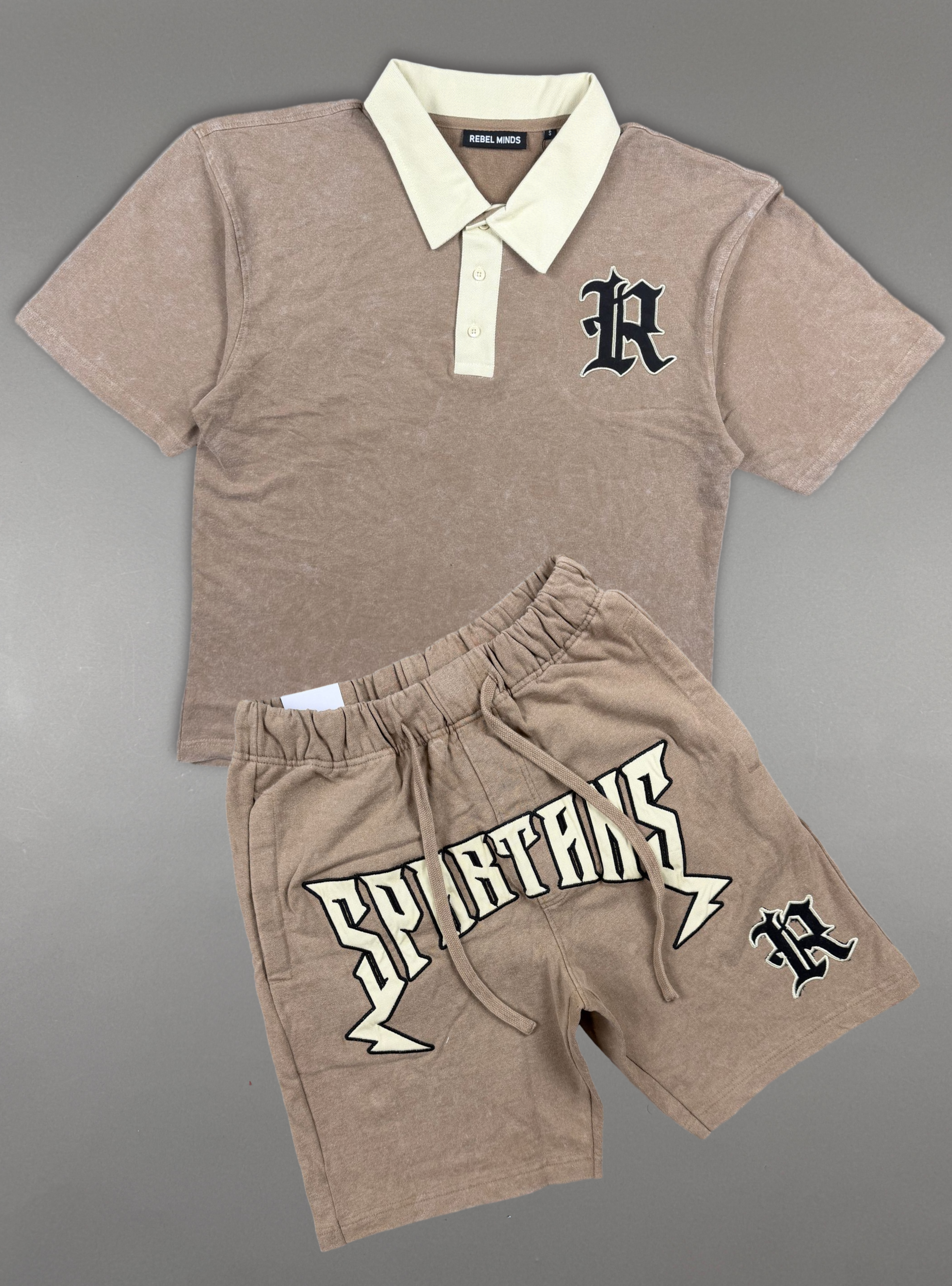 Rebel Minds Short Set - Spartans Washed Polo - Taupe - 610-11626