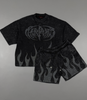 Rare Peace Short Set - Flame W/ Rhinestone Details - Black - RS/RT5048