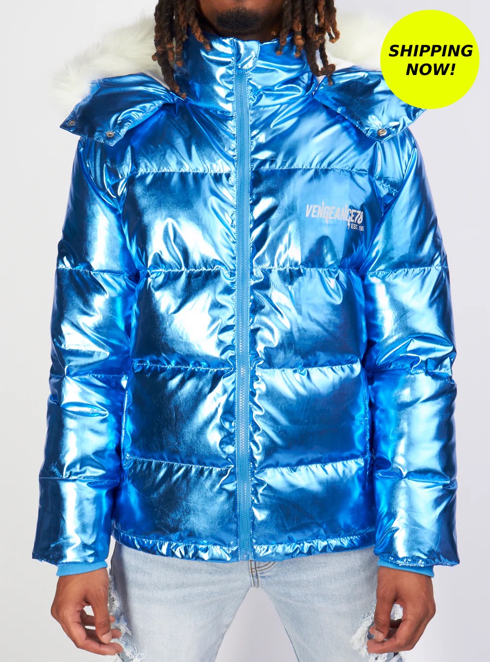 Vengeance78 - Vengeance of Cincy Puffer Jacket - Metallic Blue and Ora