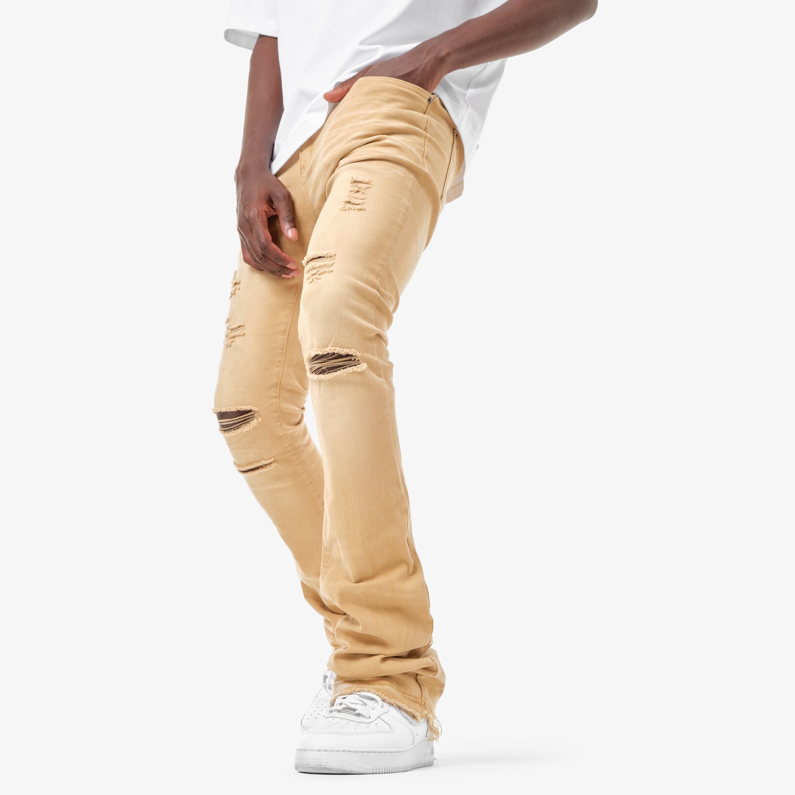 Ripped best sale khaki jeans