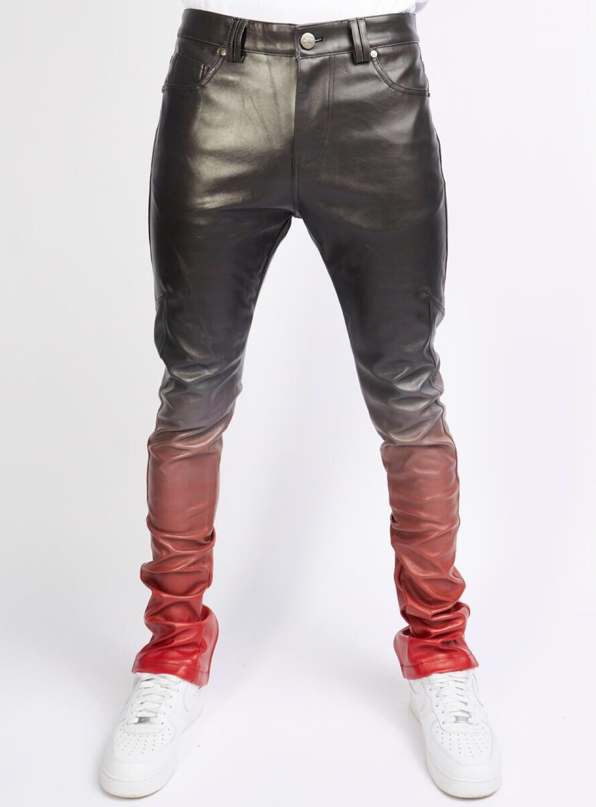 Politics Flare Stacked Leather Pants - Barlow - Black And Red - 551