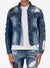 Copper Rivet Denim Jacket - Leather Rips - Blue - 033547 DSB YYE6