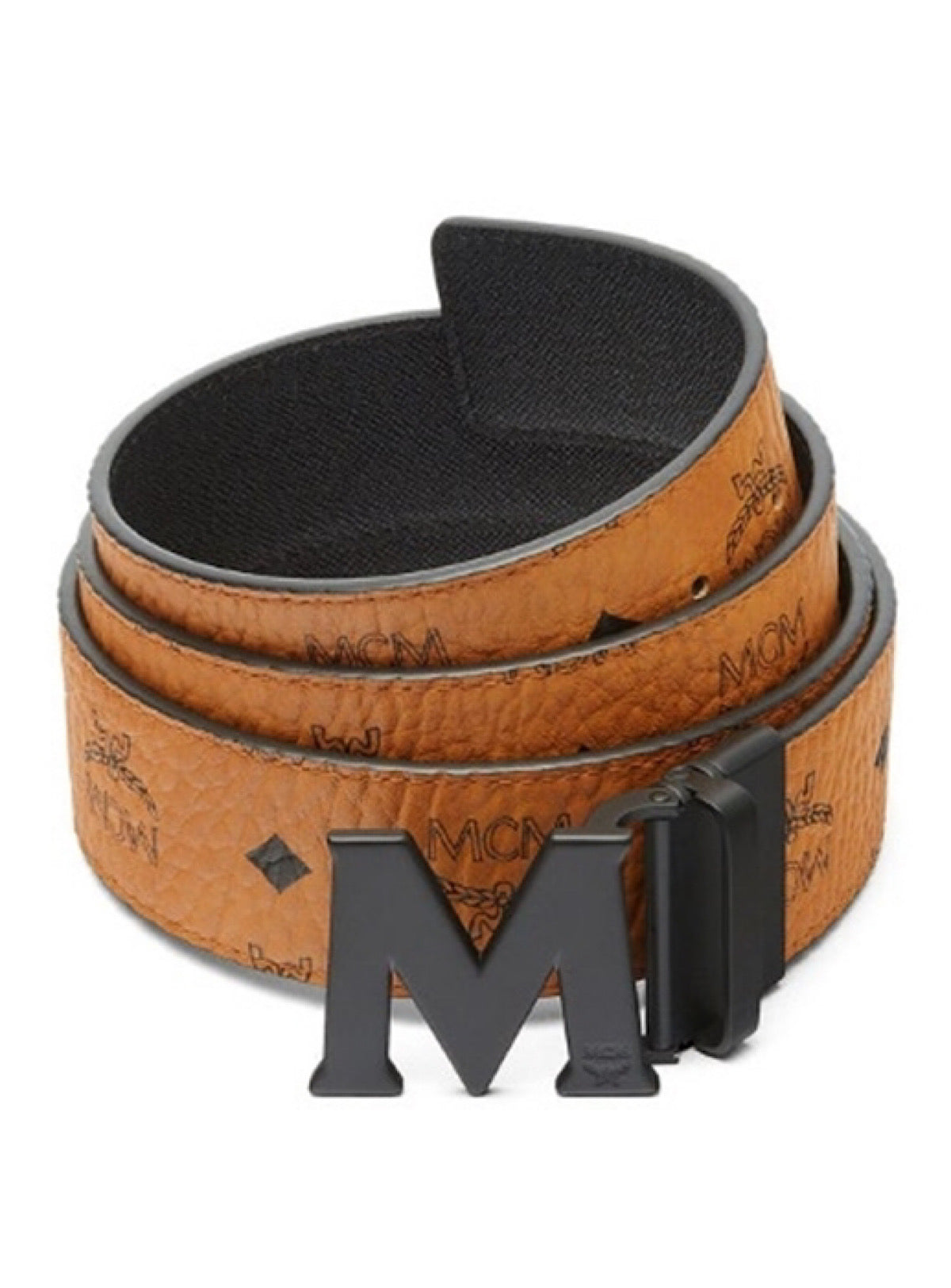 MCM Reversible M Buckle Monogram Belt Denim, $295