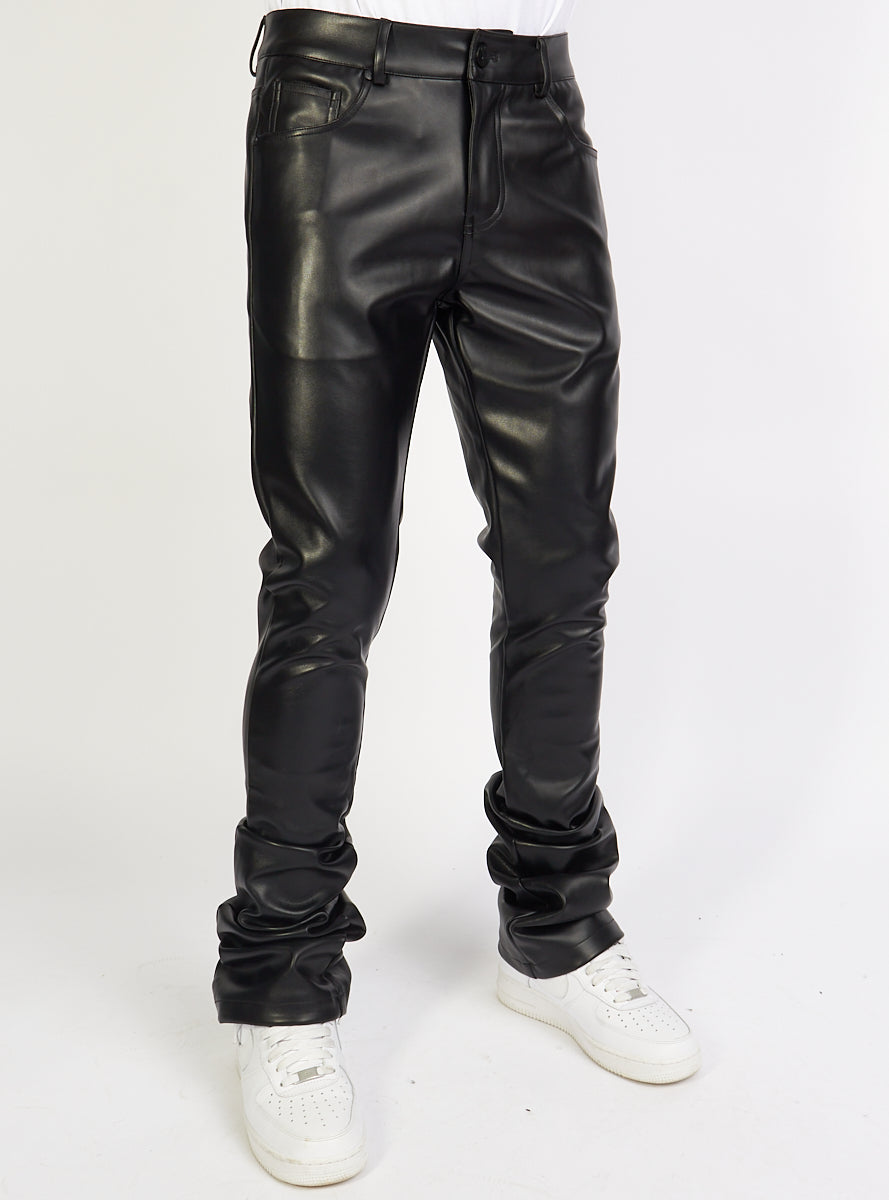 Politics Flare Stacked Pants - Barlow - Black PU Leather - 552 ...
