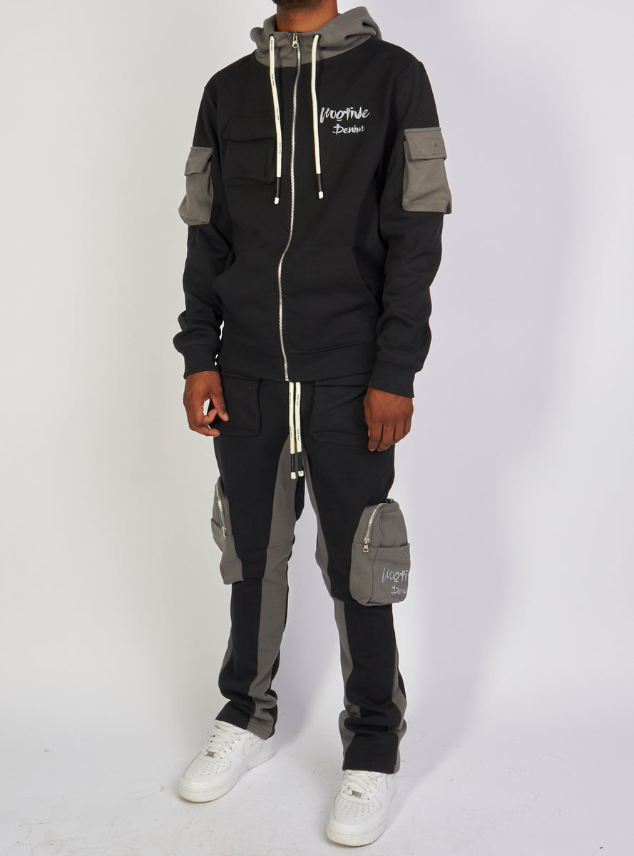 Motive Denim Sweatsuit - Tech Fleece Stacked - Black - MT127 – Vengeance78