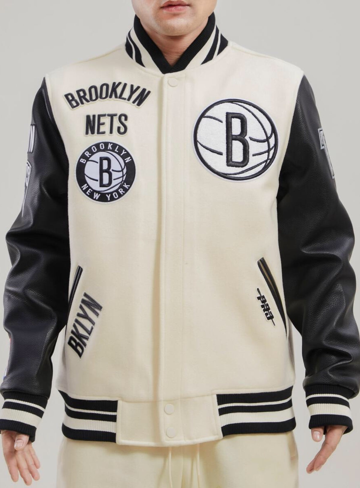 Pro Standard Brooklyn Nets Retro Classic Rib Wool Varsity Jacket (Black/Grey) 2XL