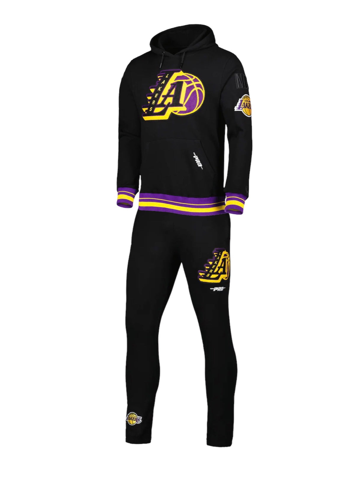 Los Angeles Lakers NBA Express Twill Logo Hoodie - Black by Bulletin - Cotton/Polyester Blend - Size Large - SportBuff