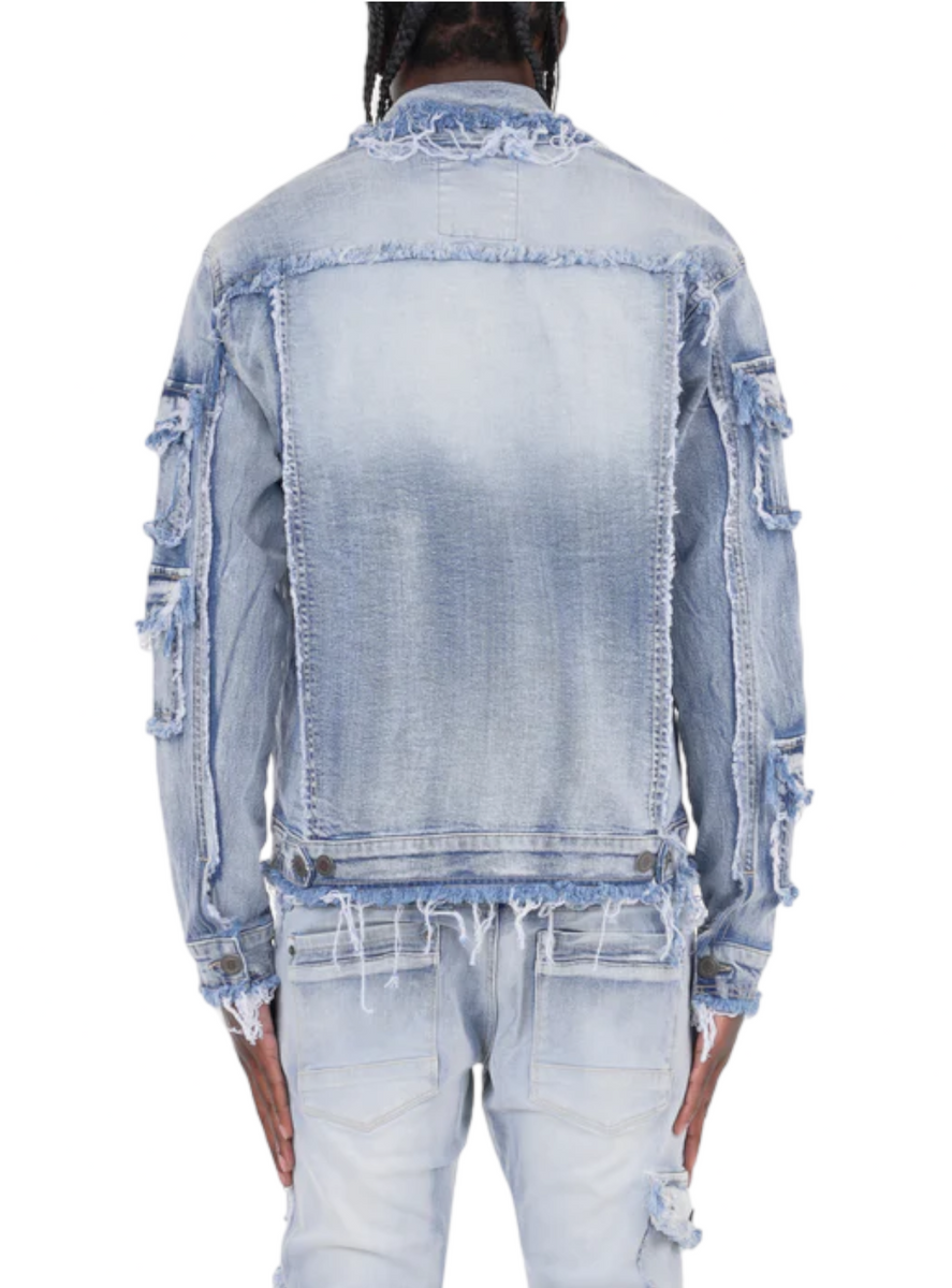 Copper Rivet Jean Jacket - Fray Trim Pocket - Light Blue - 333639 ...