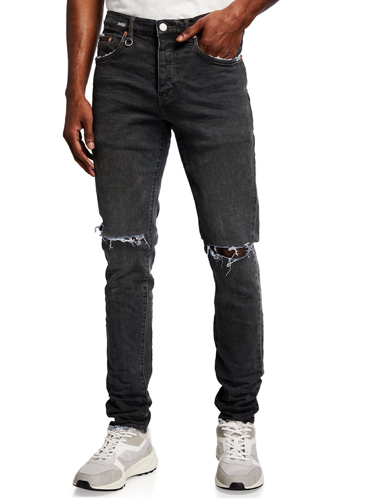 PURPLE BRAND Gray Knee Slit Skinny Jeans - Worn Gray Knee Slit