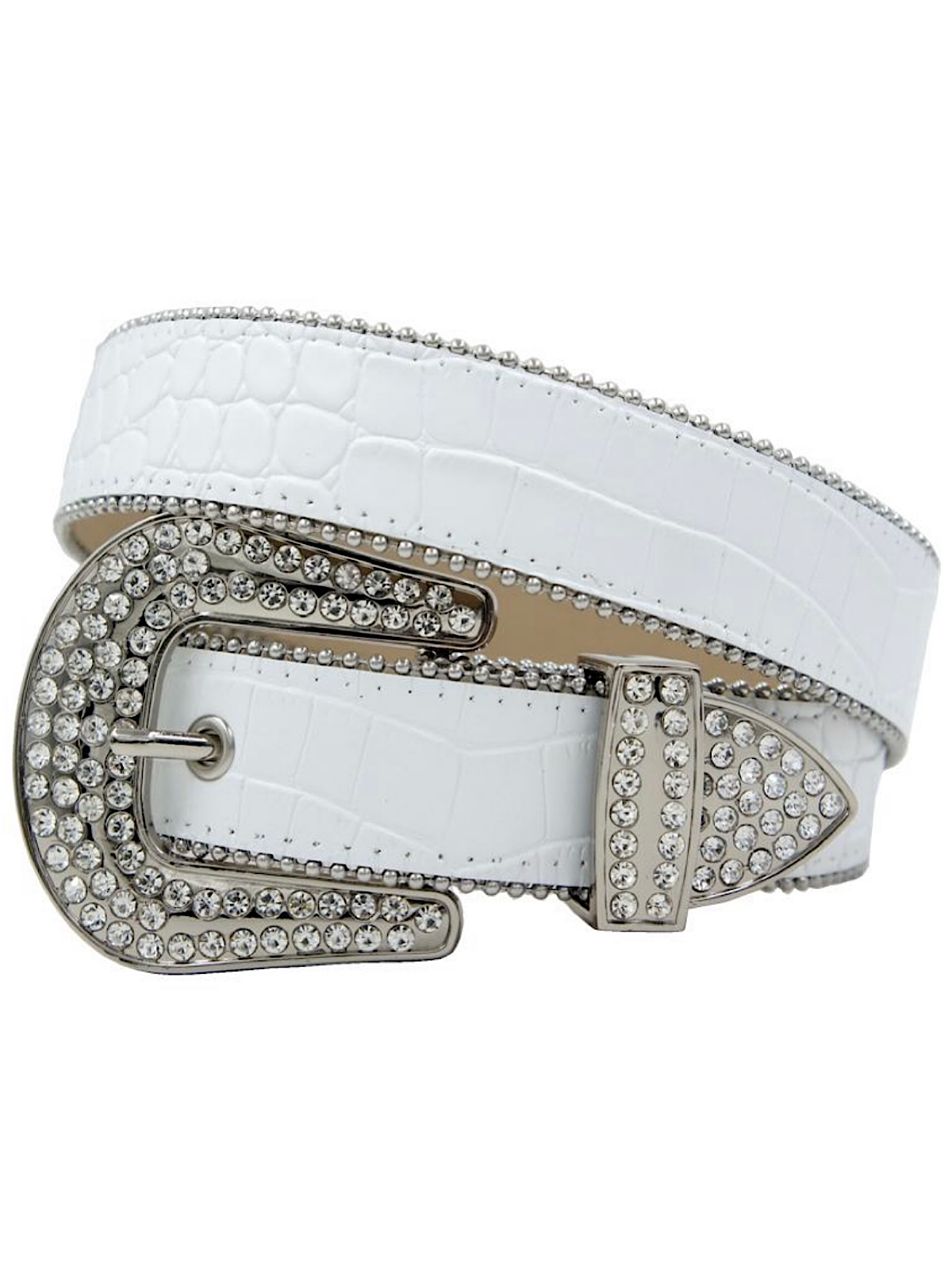 DNA Belt - Alligator Skin White with Gold Stones