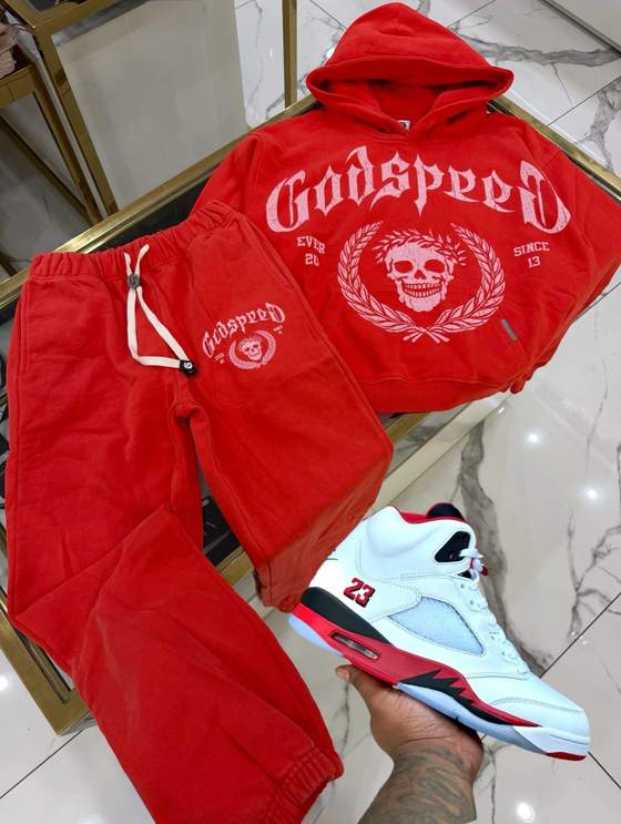 Look: Godspeed Sweatsuit - Victor Crest - Red And White
