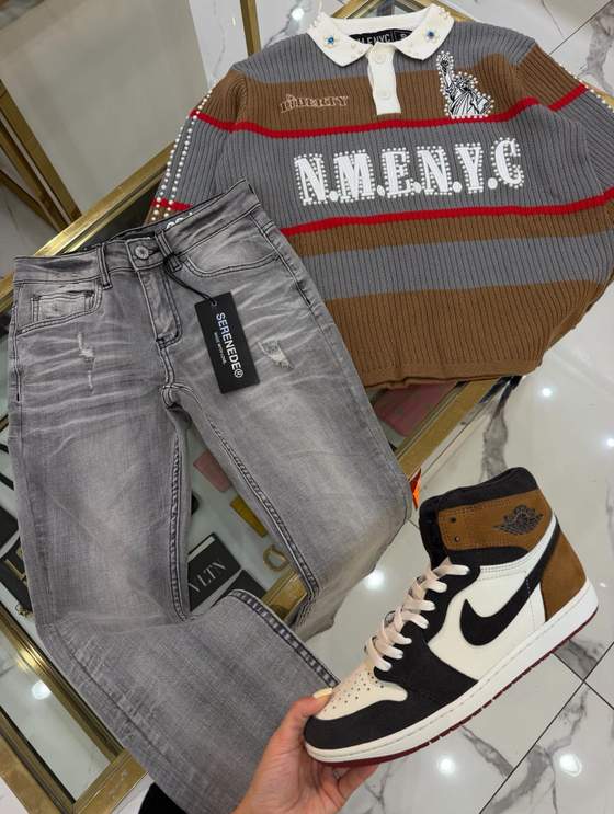 Look: Serenede Jeans - Titan - Grey - TTN-GRY, NME Sweaters - Hol - Brown - 15